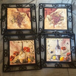Wine Themed Wall Art Set with Black Frames